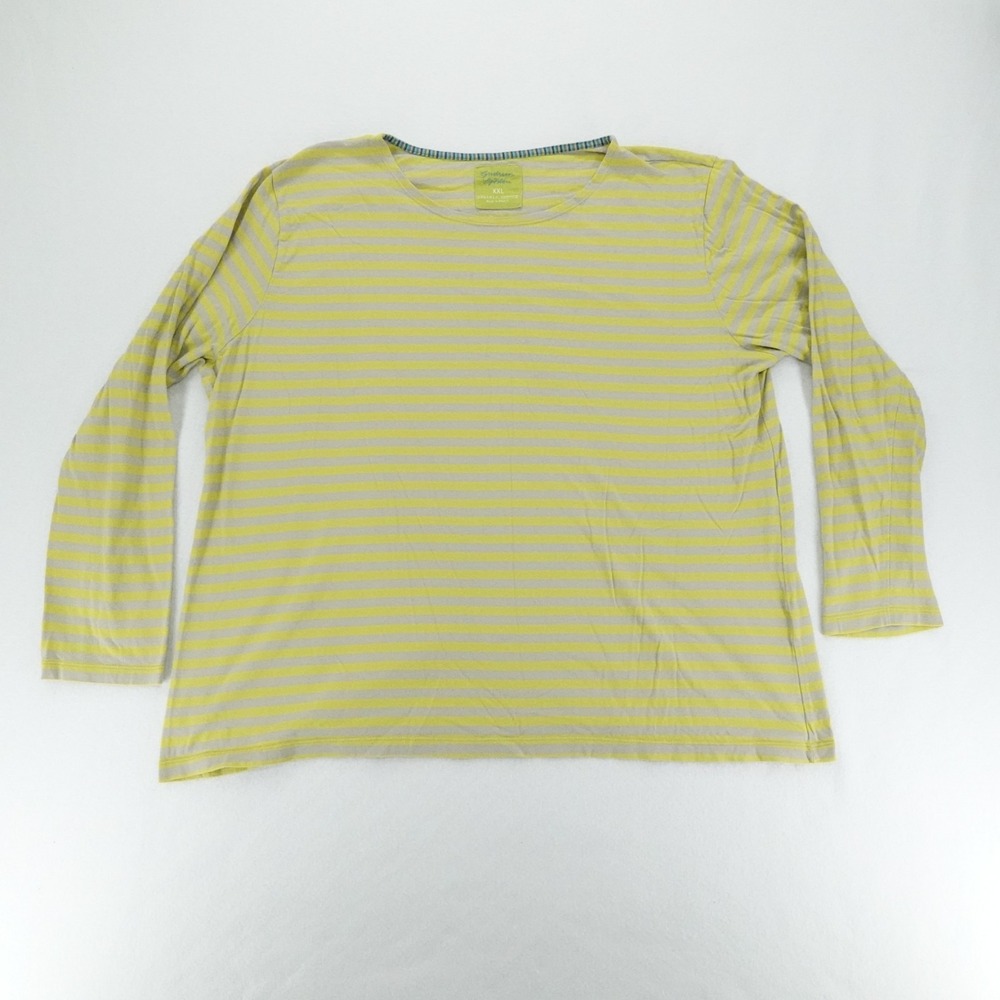 Gudrun Sjoden Top Womens XXL Yellow Gray Striped Lagenlook Artsy Boho Tee